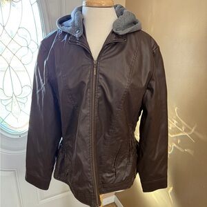 New Look Dark Brown Utility Jacket with Gray Hood